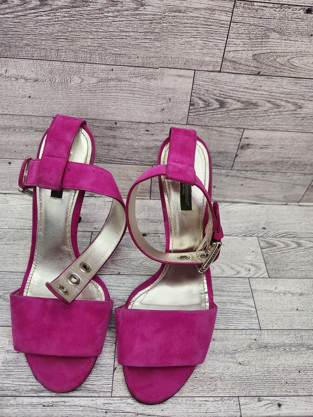 Dolce & Gabbana Hot Pink Suede Block Heel Sandals